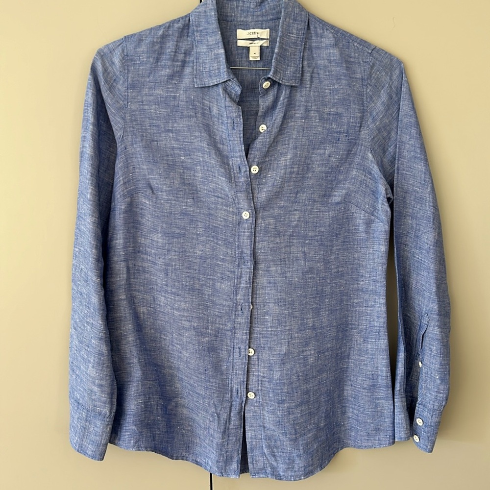 I Crew women’s blue all linen shirt size 4